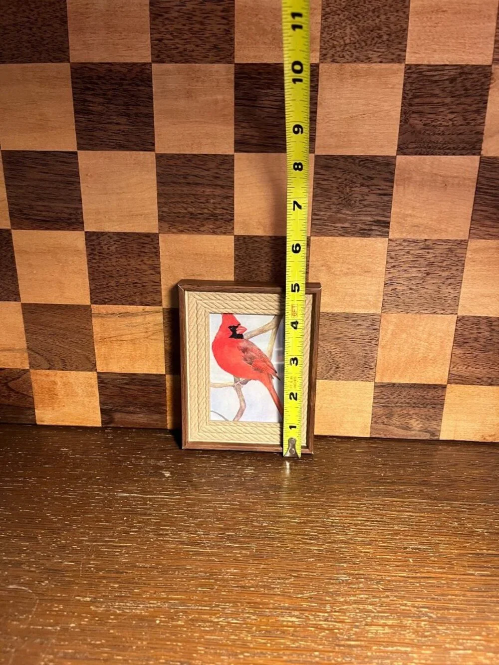 Repurposed Faux Wood Frame with Cardinal Picture A634